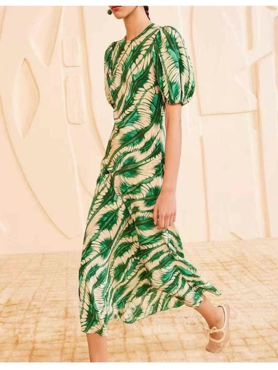 Ulla Johnson Dresses & Skirts - NWT Ulla Johnson Ines Dress Green Silk Puff Sleeve Floral Print Midi Dress Sz 4